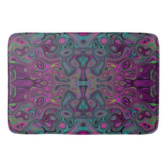 Abstrakt Magenta och Teal Blue Groovy Mönster Badrumsmatta (Framsidan)