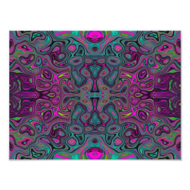 Abstrakt Magenta och Teal Blue Groovy Mönster Fototryck (Framsidan)