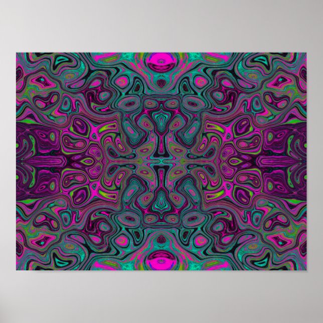 Abstrakt Magenta och Teal Blue Groovy Mönster Poster (Framsidan)