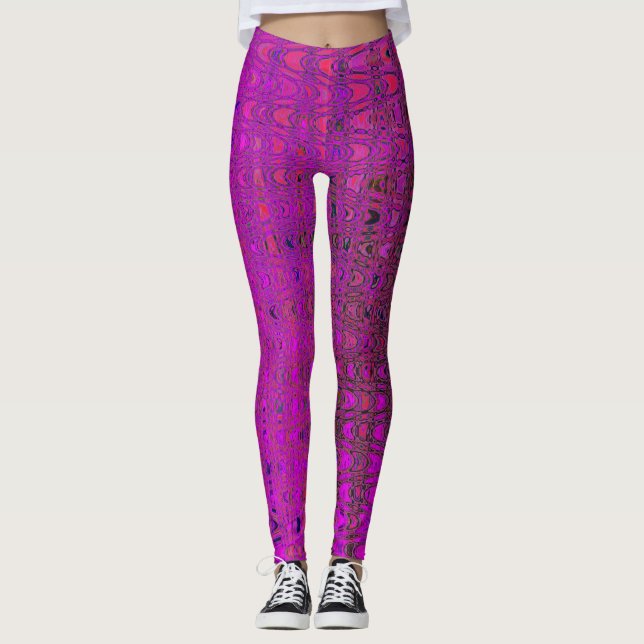 Abstrakt Magenta Retro Boomerang Vinkarare Leggings (Framsida)