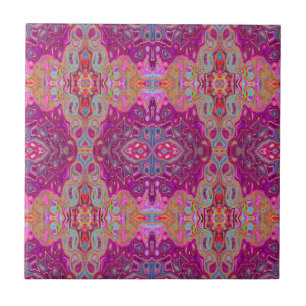 Abstrakt Magenta Rosa, Blue och Red Groovy Mönster Kakelplatta
