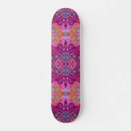 Abstrakt Magenta Rosa, Blue och Red Groovy Mönster Mini Skateboard Bräda 18,5 Cm