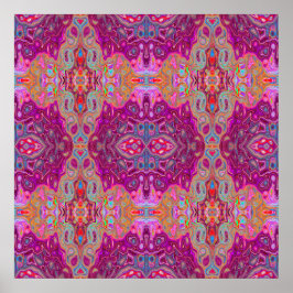 Abstrakt Magenta Rosa, Blue och Red Groovy Mönster Poster