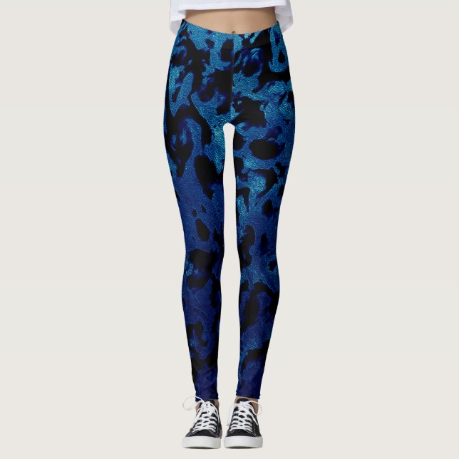 Abstrakt Magic - Navy Blue Grunge Black Leggings (Framsida)