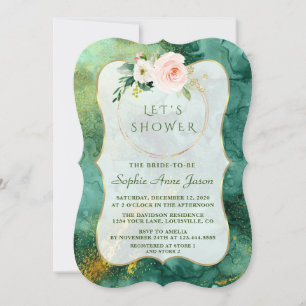 Abstrakt Malachite Guld Rosa Flowers Möhippa Inbjudningar