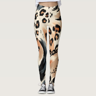 Abstrakt Målad exotisk djurskrift Skriv ut leopard Leggings