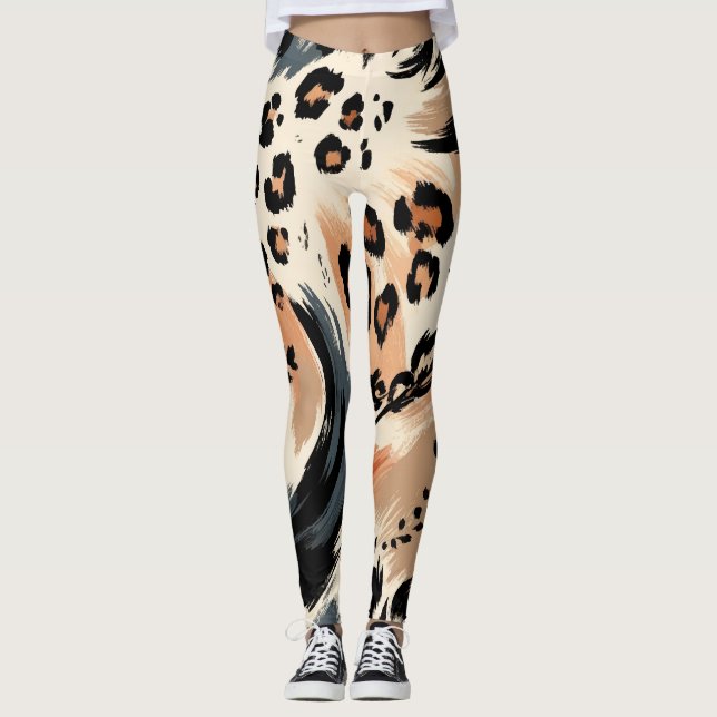 Abstrakt Målad exotisk djurskrift Skriv ut leopard Leggings (Framsida)