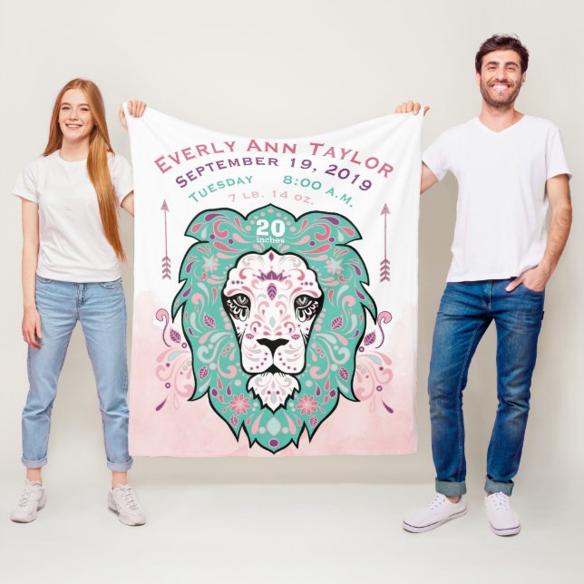 Abstrakt Målad Lejona Flicka-födelseregistrering Fleecefilt (På plats)