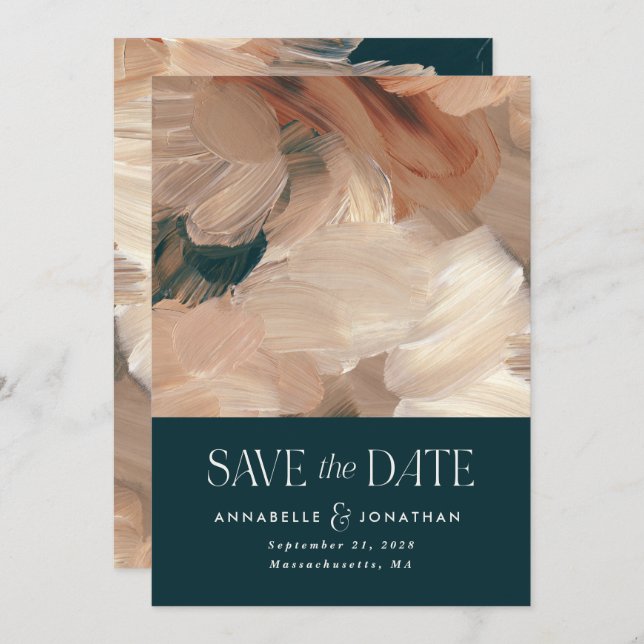 Abstrakt målad modern chic för teracotta-kräm inbjudningar (Fram/baksida)