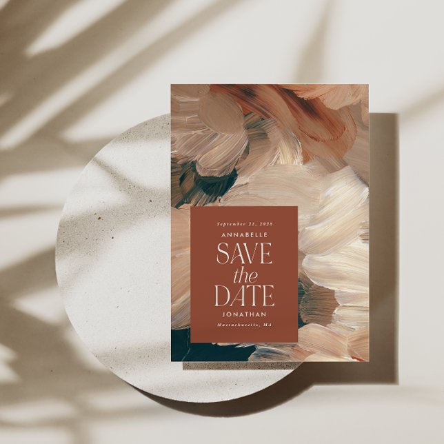 Abstrakt målad modern chic för teracotta-kräm inbjudningar (Skapare uppladdad)