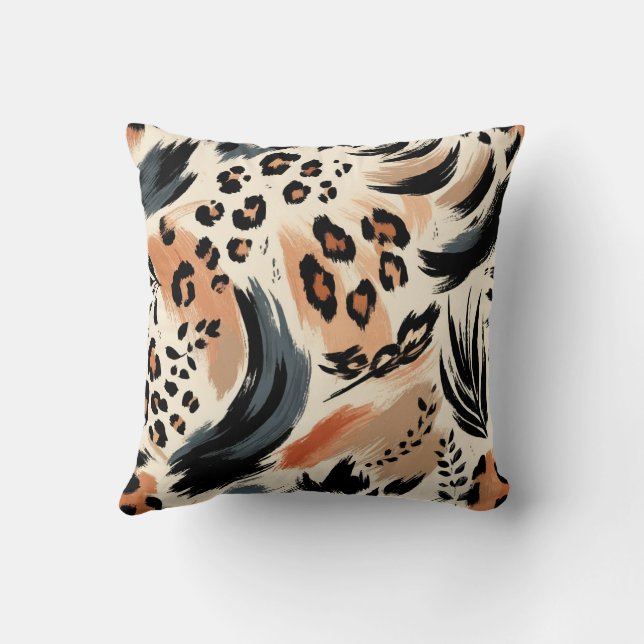 Abstrakt Målade Exotiska Djurtryck Leopard  Kudde (Baksida)