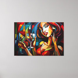 Abstrakt målande kvinna som håller vin glas canvastryck
