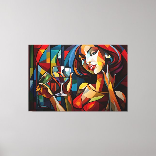 Abstrakt målande kvinna som håller vin glas canvastryck (Framsida)