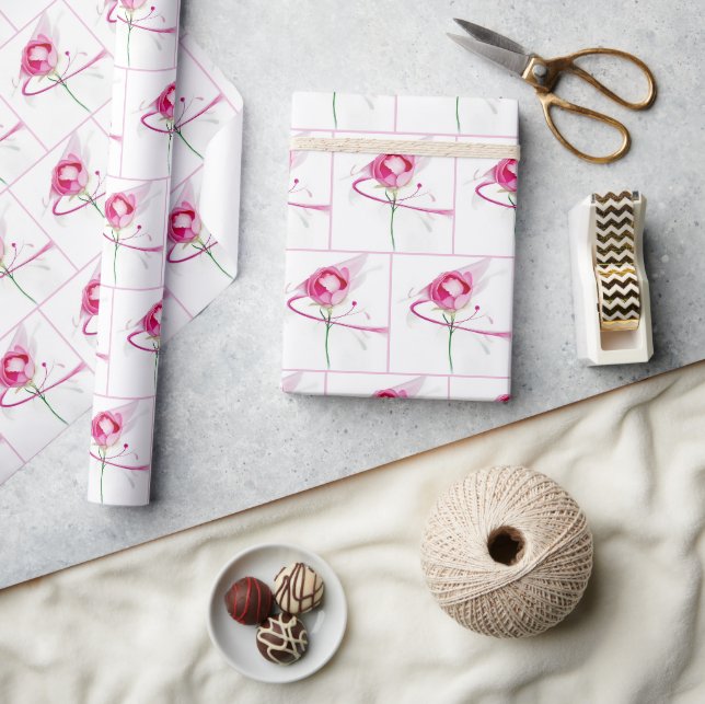 Abstrakt målning av rosa peonyknopp presentpapper (Hantverk)