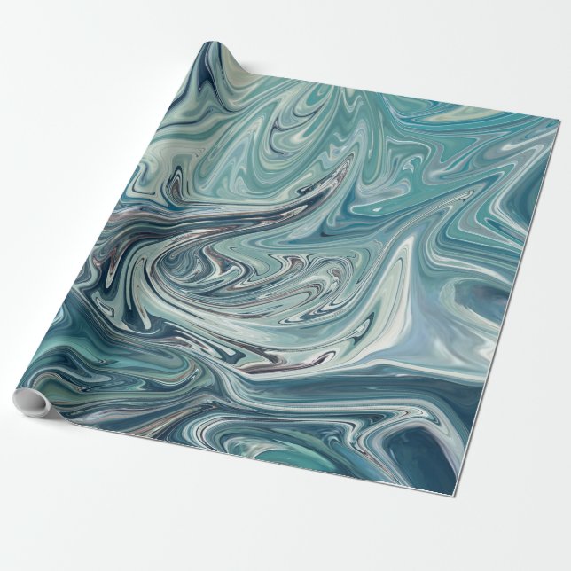 Abstrakt målning blå havet presentpapper (Utrullad)