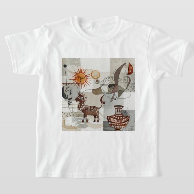 Abstrakt målning med etniska element t shirt (Laydown)