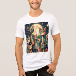 Abstrakt Mån Katt Familj Elegant Art Design T Shirt