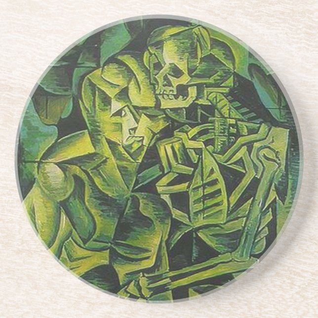 Abstrakt Man och Skeleton Geometric Art Underlägg Sandsten (Framsidan)