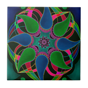 Abstrakt mandala öster asian round ornamental blac kakelplatta