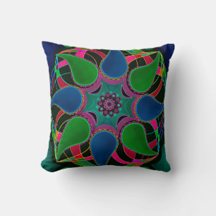 Abstrakt mandala öster asian round ornamental blac kudde