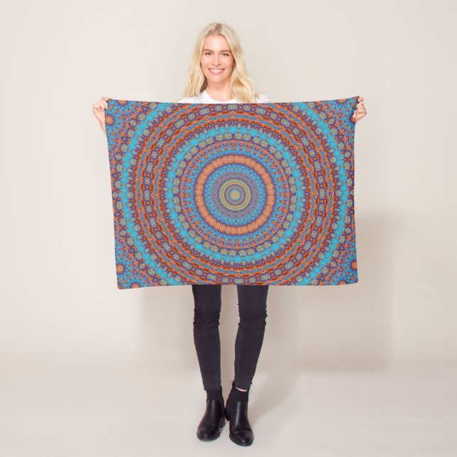 Abstrakt mandala rund sömlös mönster kaleidosco fleecefilt (På plats)