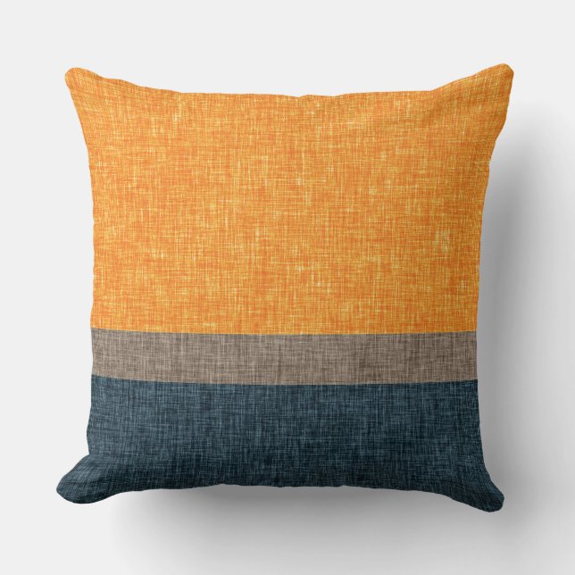 Abstrakt Mandarin Orange Tan Teal Grönt Crosshatch Kudde (Framsida)