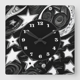 Abstrakt Måne och stjärnor Fyrkantig Klocka