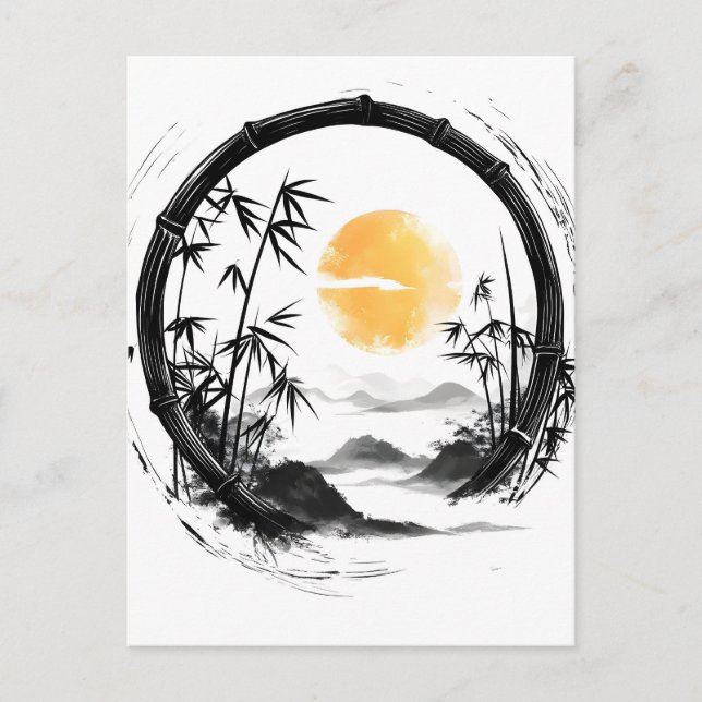 Abstrakt Måne Zen Bamboo Flow Helg Vykort (Framsida)