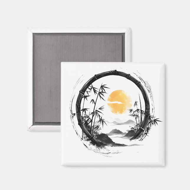 Abstrakt Måne Zen Bamboo Flow Magnet (Front/Back)