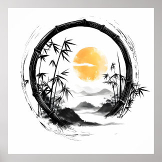 Abstrakt Måne Zen Bamboo Flow Poster