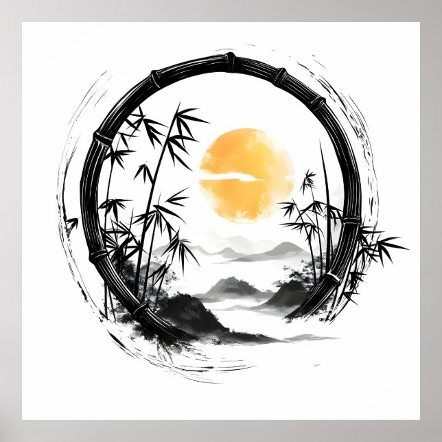 Abstrakt Måne Zen Bamboo Flow Poster (Framsidan)