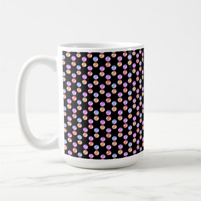 Abstrakt mångfärgad geometrisk form på svart kaffemugg (Vänster)