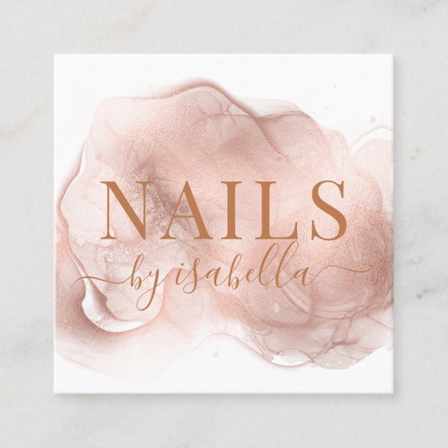 Abstrakt Manicurist Nail Salon Copper Glitter Fyrkantigt Visitkort (Framsida)