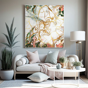 Abstrakt Marble art mörk grönt rosa guld webben Canvastryck
