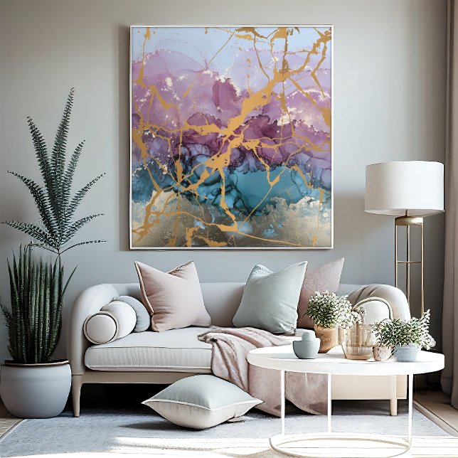 Abstrakt Marble Art Rosa Blue Guld Elegant Canvastryck (Skapare uppladdad)