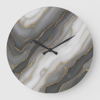 Abstrakt Marble Clock - Grått, White & Guld De Stor Klocka