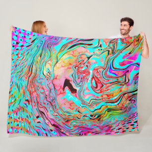 Abstrakt Marble Fluid Art Teal Lila Blue Fleecefilt
