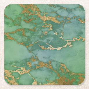 ABSTRAKT MARBLE GRÖNT GULD SQUARE PAPPER UNDERLÄGG KVADRAT