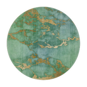 ABSTRAKT MARBLE GRÖNT GULD TRAY CUTBOARD