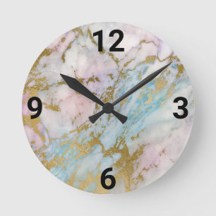 Abstrakt Marble Inspired Rosa Blue WALL CLOCK Rund Klocka