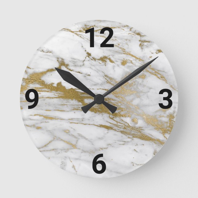 Abstrakt Marble Inspired White Guld WALL CLOCK Rund Klocka (Framsida)