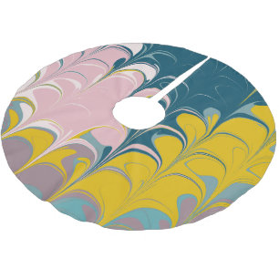 Abstrakt Marble Modern Ebru Mönster Teal and Rosa Julgransmatta Borstad Polyester