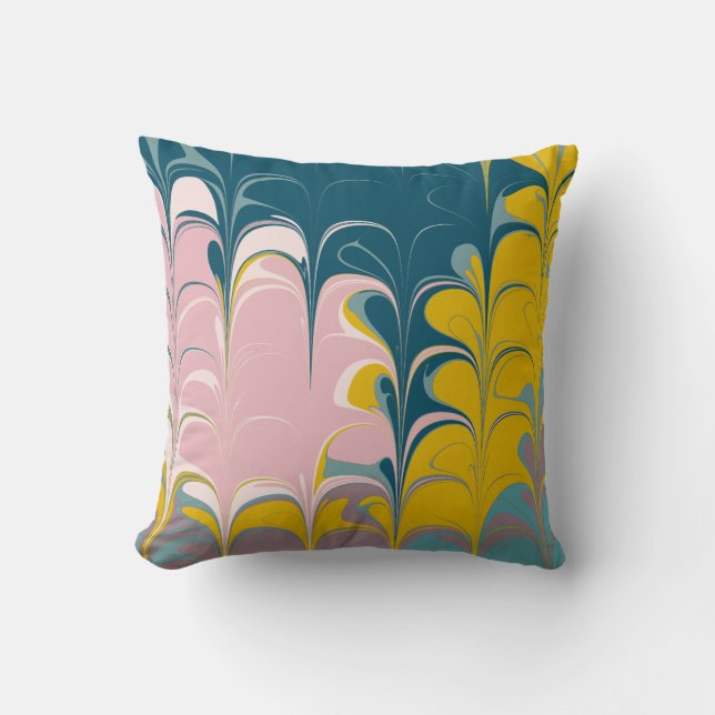 Abstrakt Marble Modern Ebru Mönster Teal and Rosa Kudde (Framsida)