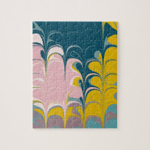 Abstrakt Marble Modern Ebru Mönster Teal and Rosa Pussel