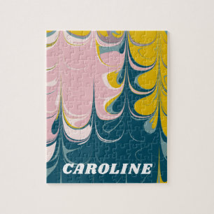 Abstrakt Marble Modern Ebru Mönster Teal and Rosa Pussel