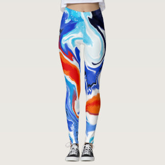 Abstrakt Marble Red Orange Blue Lila Mönster Leggings