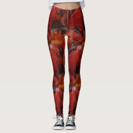Abstrakt Marble Repetating Red Charcol Mönster Leggings