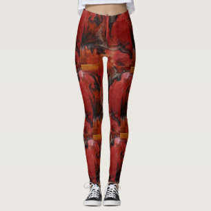 Abstrakt Marble Repetating Red Charcol Mönster Leggings