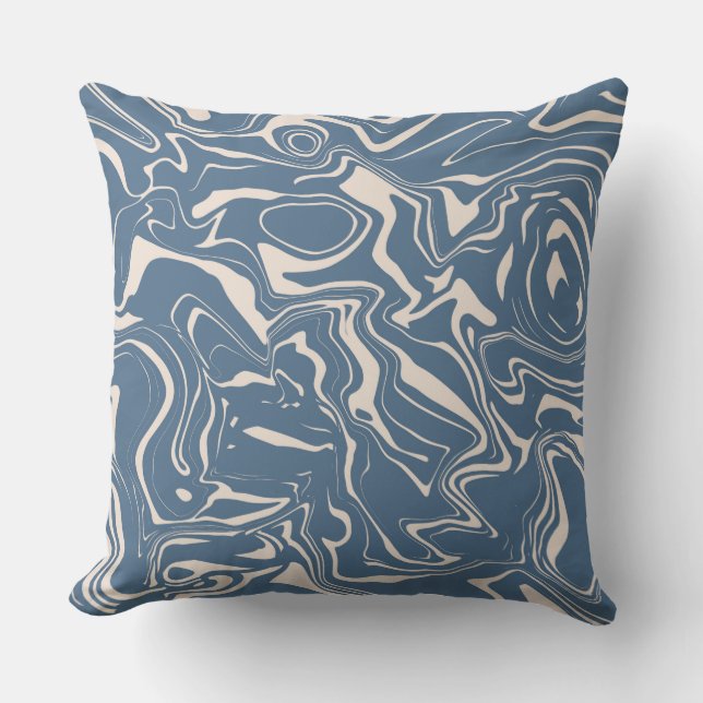 Abstrakt Marble Swirl Mönster marinblått grädde Kudde (Framsida)
