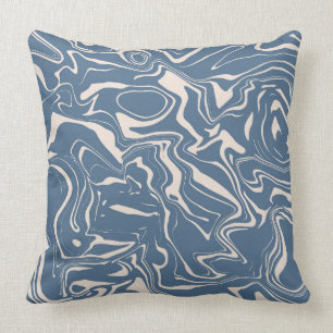 Abstrakt Marble Swirl Mönster marinblått grädde Kudde